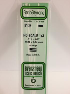 Evergreen Plastics 8103 Strips 1X3 (10) HO - Click Image to Close