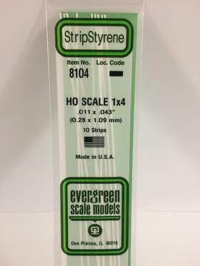 Evergreen Plastics 8104 Strips 1X4 (10) HO