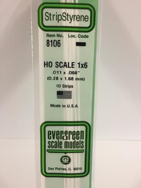 Evergreen Plastics 8106 Strips 1X6 (10) HO