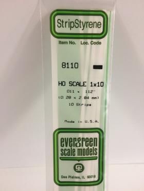 Evergreen Plastics 8110 Strips 1X10 (10) HO