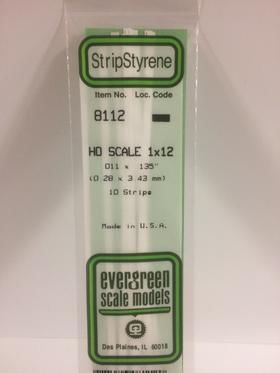 Evergreen Plastics 8112 Strips 1X12 (10) HO