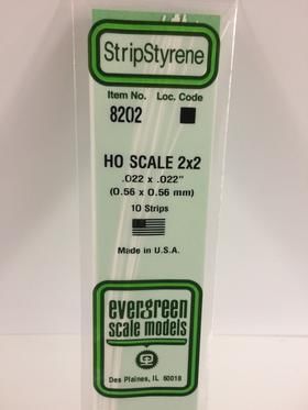 Evergreen Plastics 8202 Strips 2X2 (10) HO