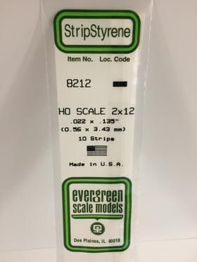 Evergreen Plastics 8212 Strips 2X12 (10) HO - Click Image to Close