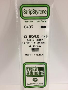 Evergreen Plastics 8406 Strips 4X6 (10) HO