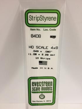 Evergreen Plastics 8408 Strips 4X8 (10) HO