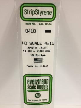 Evergreen Plastics 8410 Strips 4X10 (10) HO - Click Image to Close