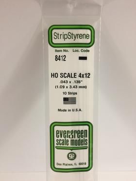 Evergreen Plastics 8412 Strips 4X12 (10) HO