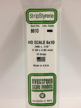 Evergreen Plastics 8610 Strips 6X10 (10) HO - Click Image to Close