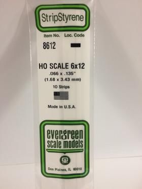 Evergreen Plastics 8612 Strips 6X12 (10) HO