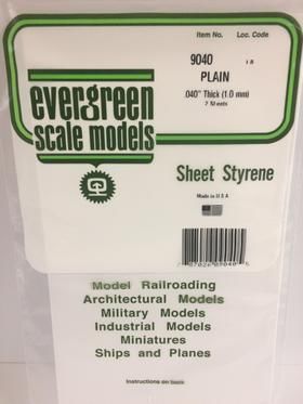 Evergreen Plastics 9040 Plain Sheet .040 6X12 (2) - Click Image to Close