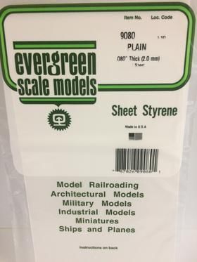 Evergreen Plastics 9080 Plain Sheet .080 6X12 (1) - Click Image to Close