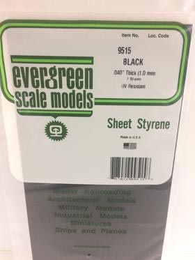 Evergreen Plastics 9515 1mm Black Styrene Sheets (2 pcs) 6\" X 1
