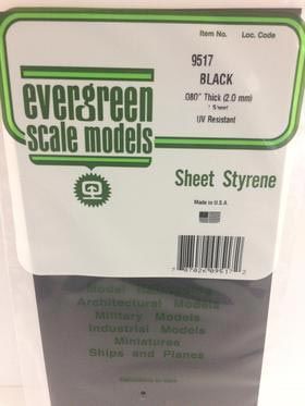 Evergreen Plastics 9517 2.0mm Black Styrene Sheet (1pc) 6\" X 12
