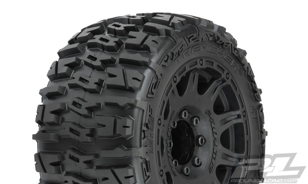 Pro-Line Trencher LP 3.8\" All Terrain Tires Mounted on Raid Bl