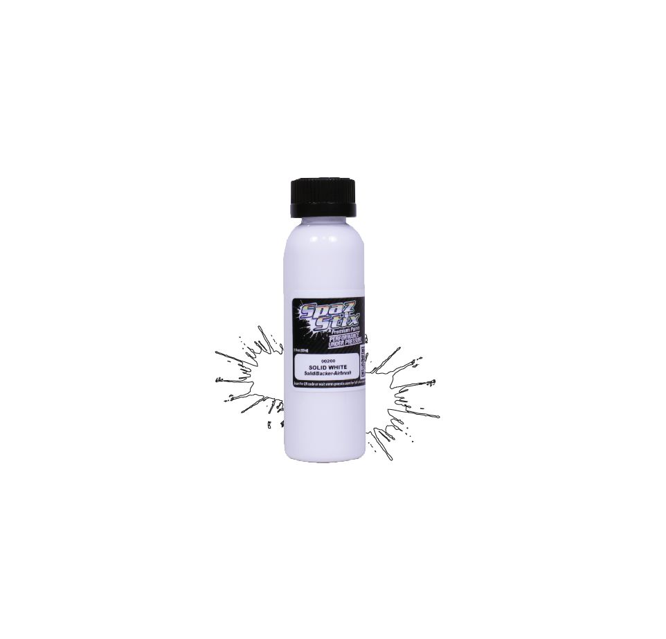 Spazstix Solid White/Backer, Airbrush Ready Paint, 2oz Bottle