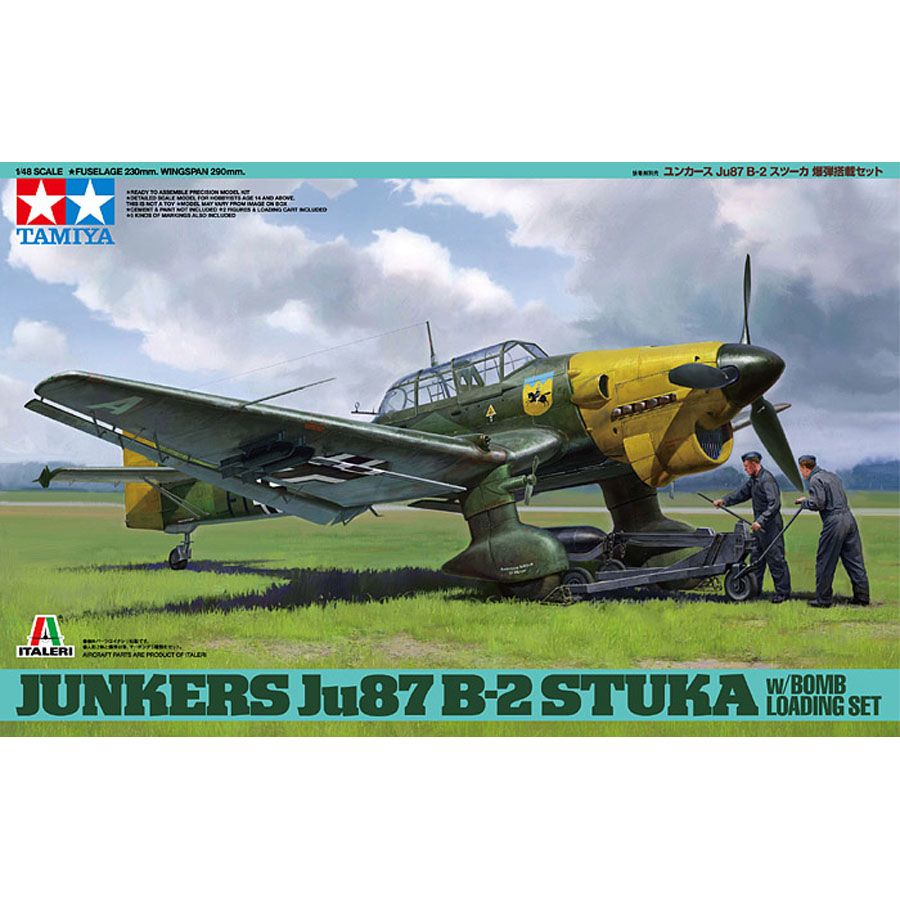 Tamiya 1/48 Scale Junkers Ju 87B-2 Stuka w/Bomb Loading Set - Click Image to Close