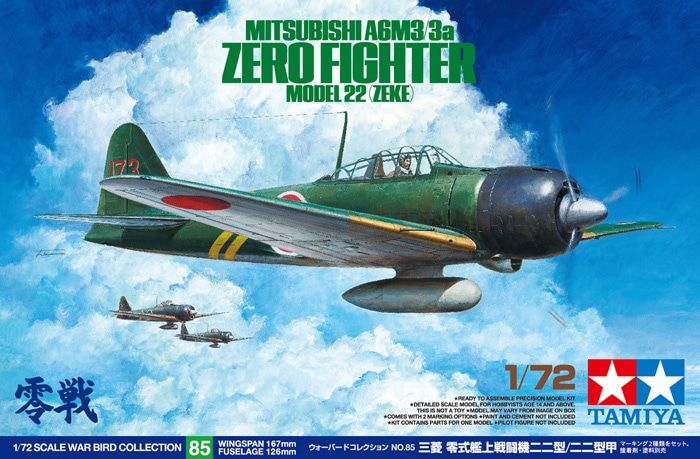Tamiya 1/72 Scale - Mitsubishi A6M3 (Zeke) - 3A Zero Fighter