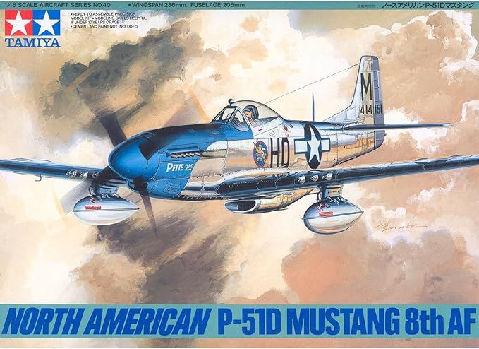 Tamiya 1/48 Scale North American P-51D Mustang 8th AF Model Kit - Click Image to Close