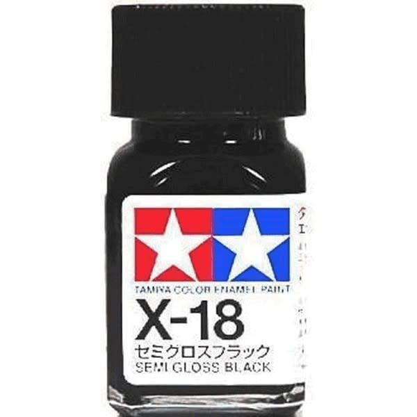 Tamiya Enamel X-18 Semi Gloss Black - 10 ml - Click Image to Close