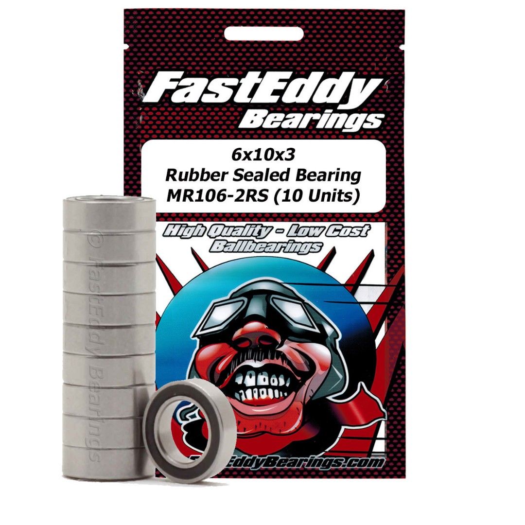 Fast Eddy 6x10x3 Rubber Sealed Bearings MR106-2RS 10Pk