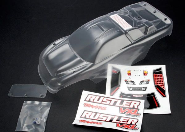 Traxxas - Body, Rustler (clear, requires painting)/window, light