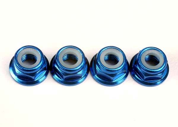 Traxxas Nuts, 5mm Flanged Nylon Locking(aluminum, blue-anodized)