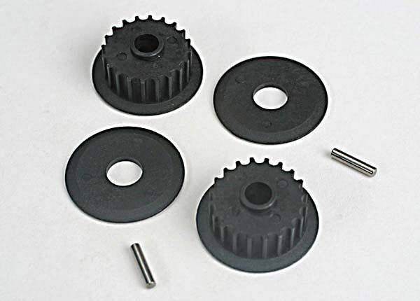 Traxxas Pulleys, 20-Groove (Middle) (2)/Flanges (2)/ Axle Pins - Click Image to Close