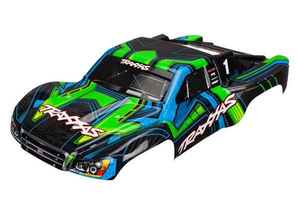 Traxxas Body, Slash 4X4, green and blue (painted, decals applied - Click Image to Close