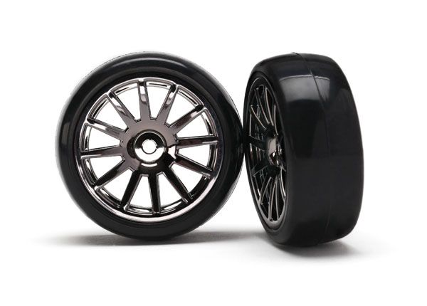 Traxxas Tires & Wheels, Assembled, Glued 12-spoke black chrome