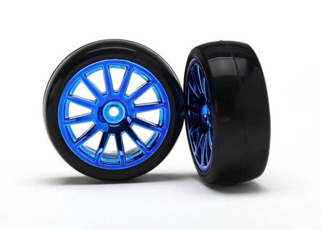Traxxas Tires & Wheels, Assembled, Glued 12-spoke blue chrome