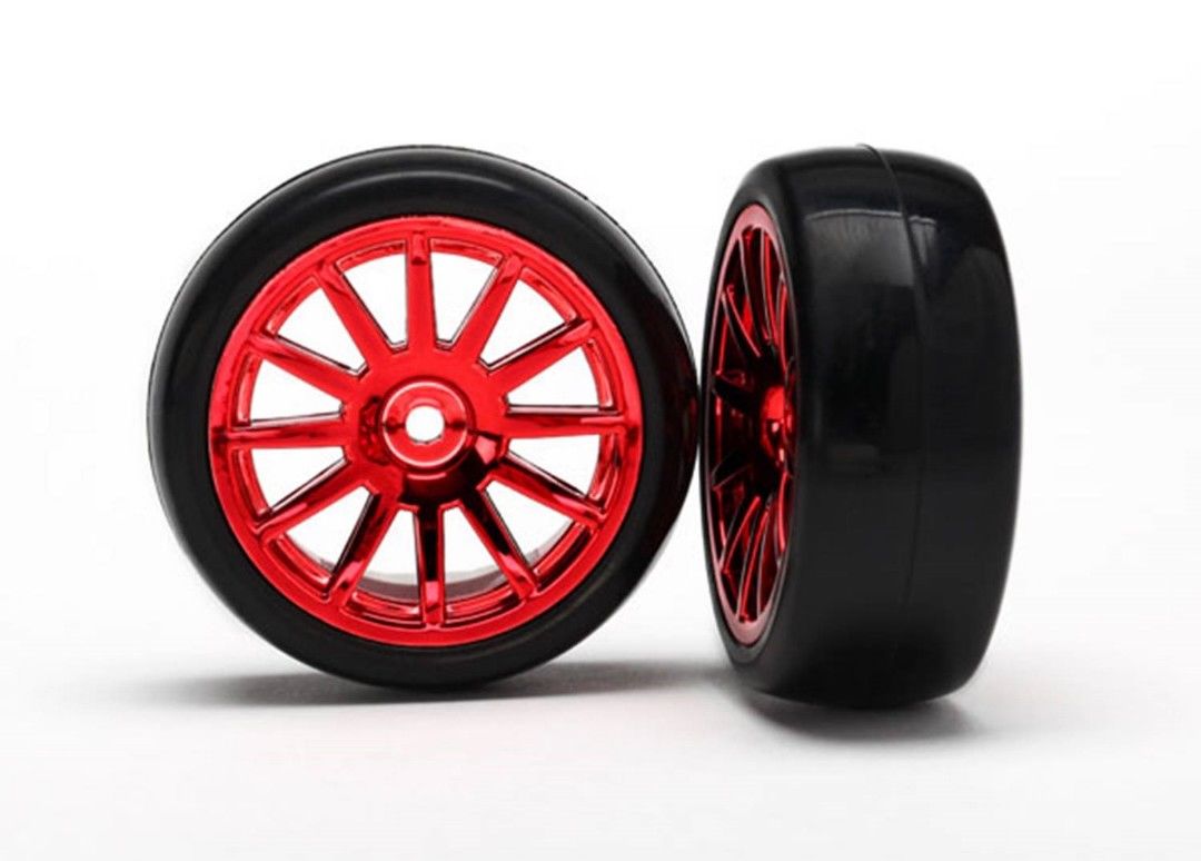 Traxxas Tires & Wheels, Assembled, Glued 12-spoke red chrome