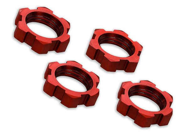 Traxxas Wheel Nuts, Splined, 17mm, Serrated (red-anodized) (4) - Click Image to Close