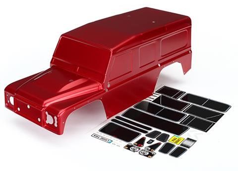 Traxxas Body, Land Rover Defender, Red (painted)/ Decals