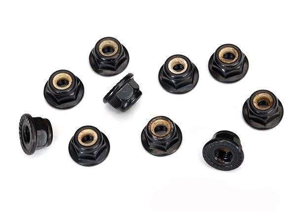 Traxxas Nuts, 4mm Flanged Nylon Locking, Serrated (black) (10) - Click Image to Close