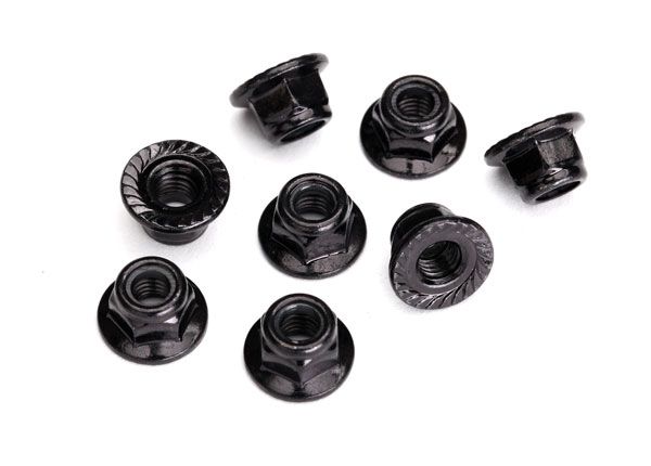 Traxxas Nuts, 5mm Flanged Nylon Locking (steel, black serrated) - Click Image to Close