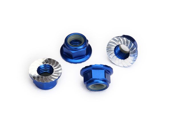 Traxxas Nuts, 5mm Flanged Nylon Locking (aluminum, blue-anodized