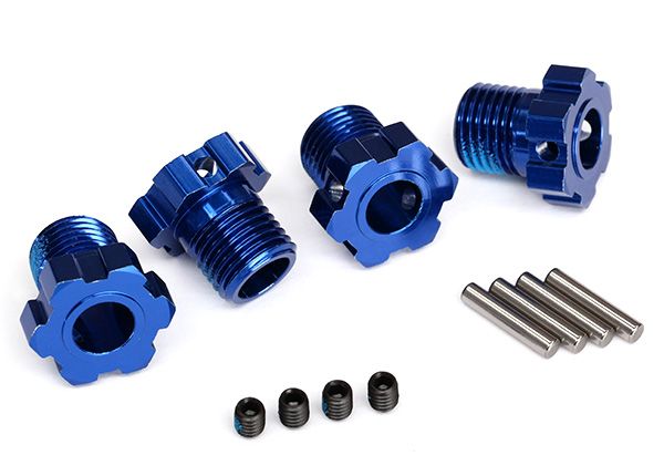 Traxxas Wheel Hubs, Splined, 17mm (blue-anodized) (4)/ 4x5 GS - Click Image to Close