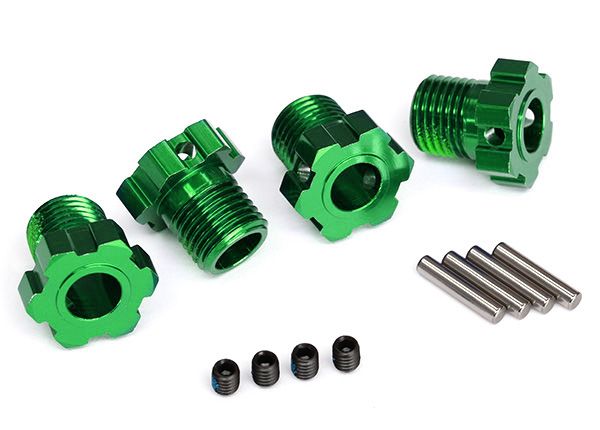 Traxxas Wheel Hubs, Splined, 17mm (green-anodized) (4)/ 4x5 GS - Click Image to Close