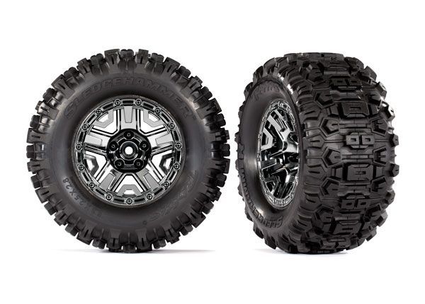 Traxxas 2.8\" Sledgehammer Tires mounted on Black Chrome Wheels