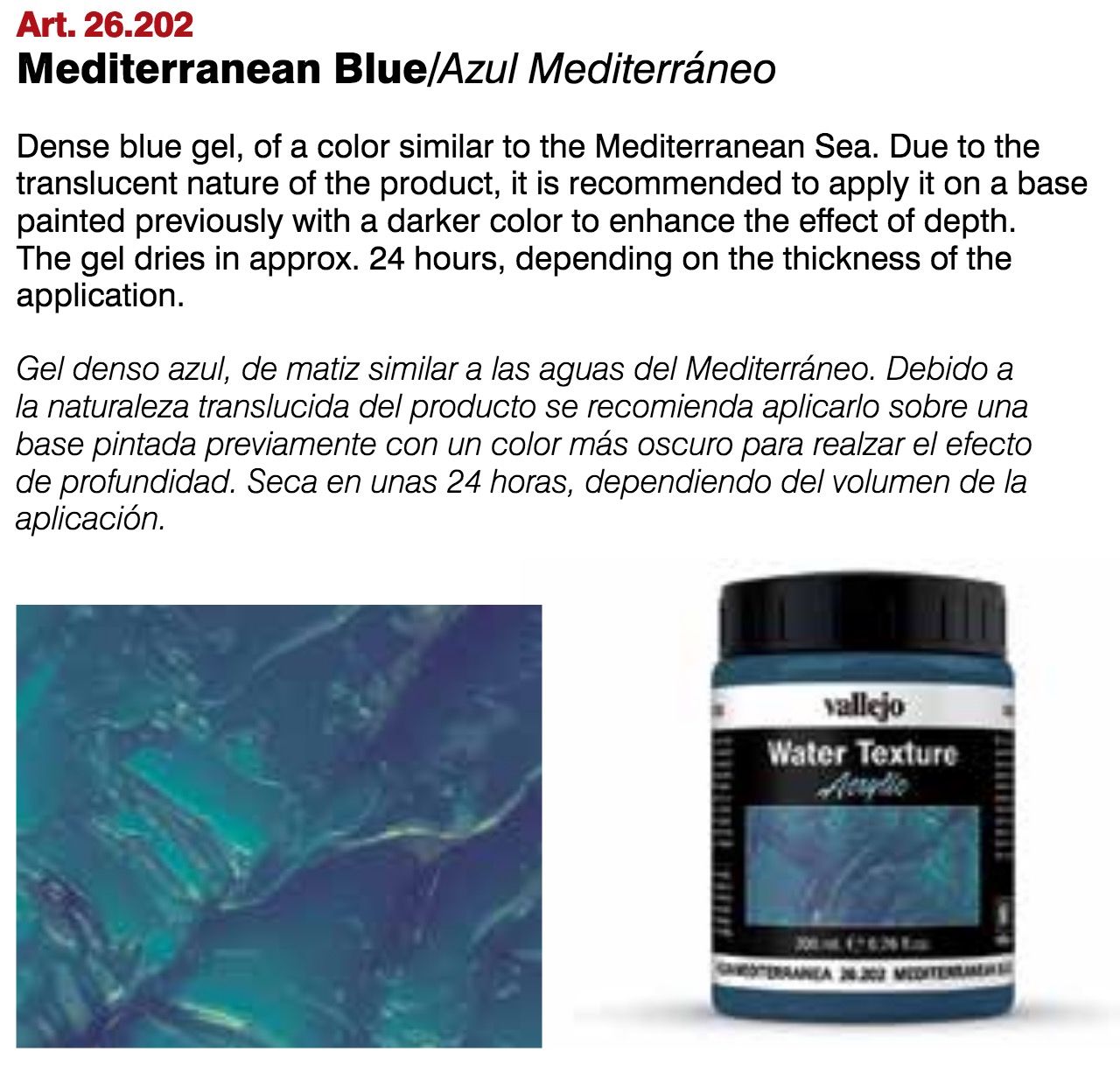 Vallejo Acrylic Water Texture - Mediterranean Blue - 200ml