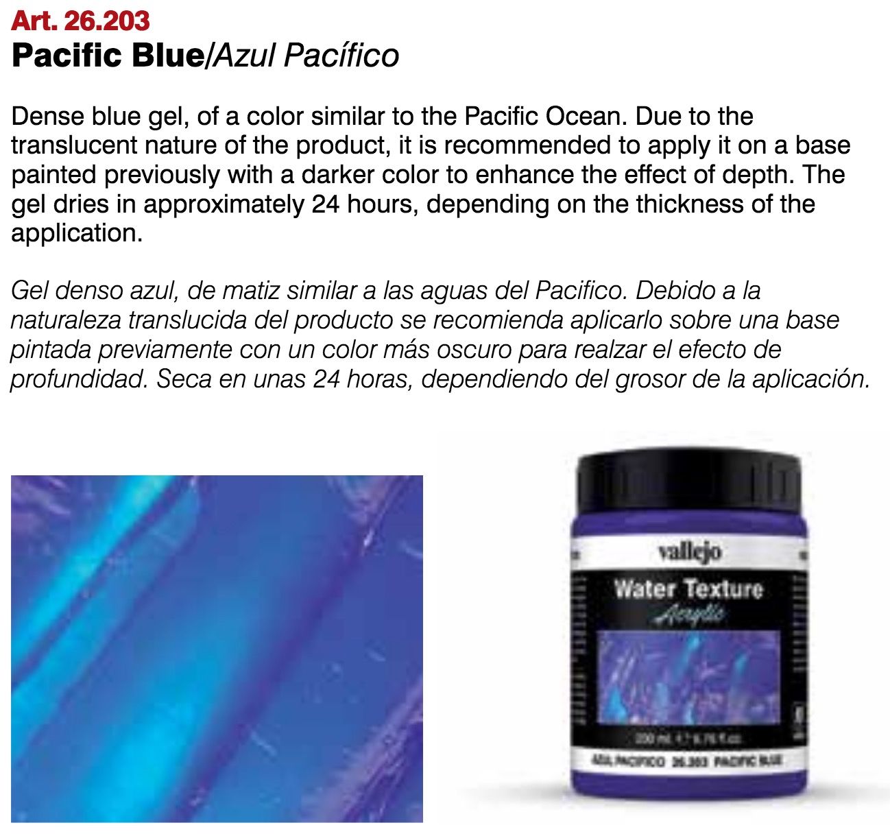 Vallejo Acrylic Water Texture - Pacific Blue - 200ml