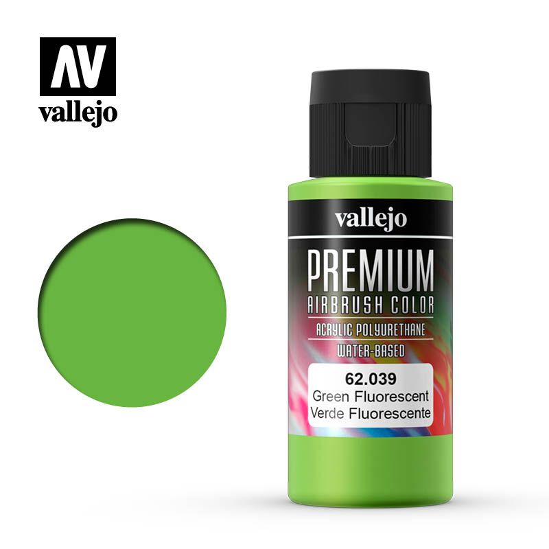 Vallejo Premium Airbrush Colour - Green Fluorescent - 60ml - Click Image to Close