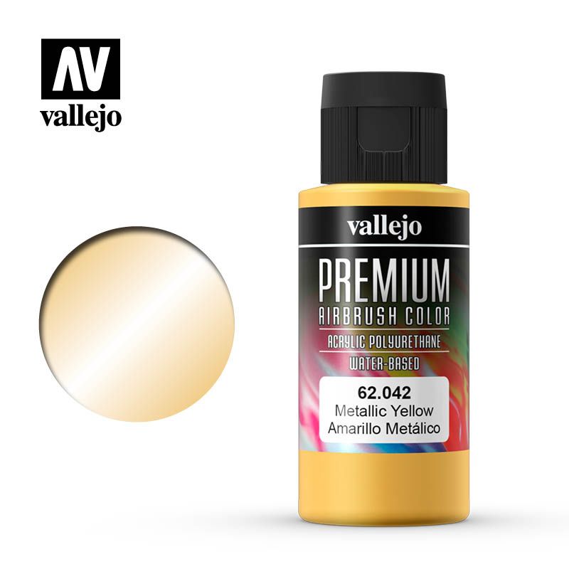 Vallejo Premium Airbrush Colour - Metallic Yellow - 60ml - Click Image to Close