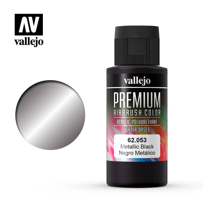 Vallejo Premium Airbrush Colour - Metallic Black - 60ml - Click Image to Close