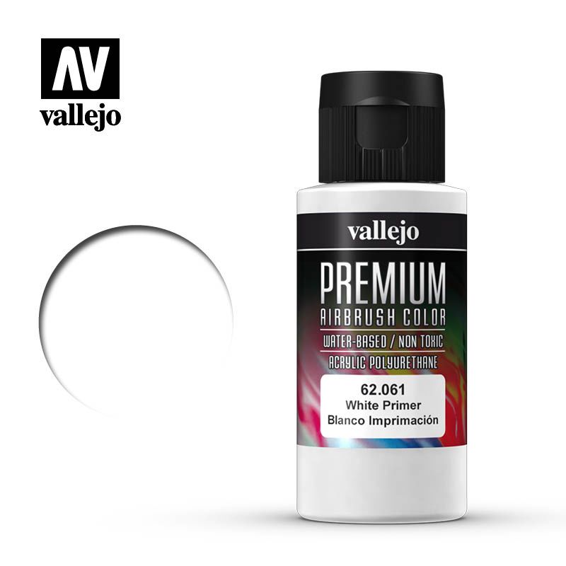 Vallejo Premium Airbrush Primer - White - 60ml - Click Image to Close